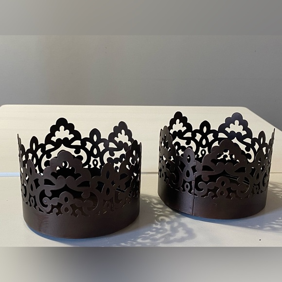 Better Homes & Gardens 
Pillar Candle Holders
Set of 2
Brown Lacy Design - Picture 1 of 5
